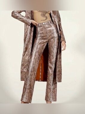 I Am Gia Niamh Faux Leather Snakeskin print Pants Brown Size XS